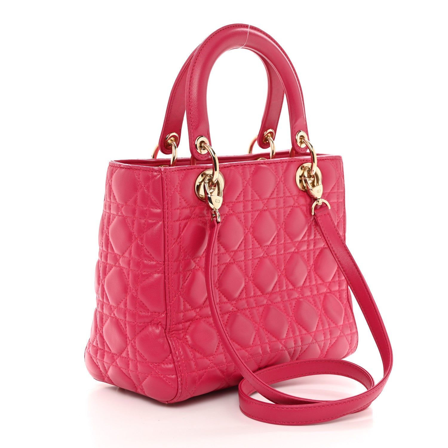 Christian Dior CHRISTIAN DIOR Lambskin Cannage Medium Lady Dior Fuchsia 2 of 12
