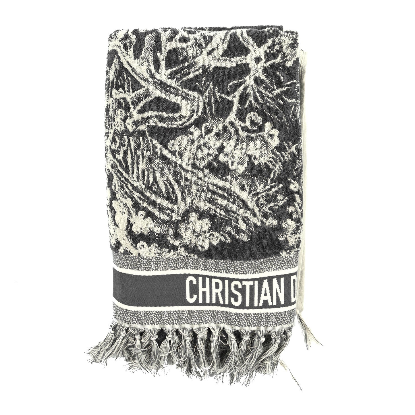Cotton Toile De Jouy Reverse Towel Grey Ivory