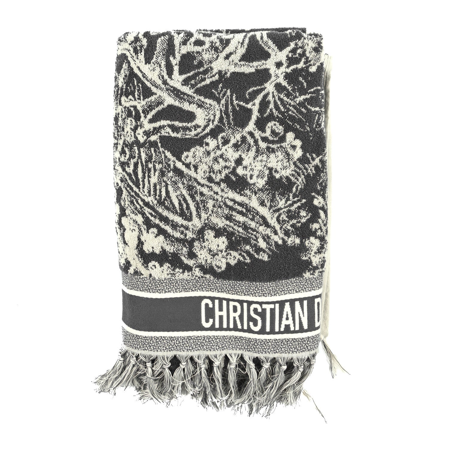 Christian Dior Cotton Toile De Jouy Reverse Towel Grey Ivory 1 of 4