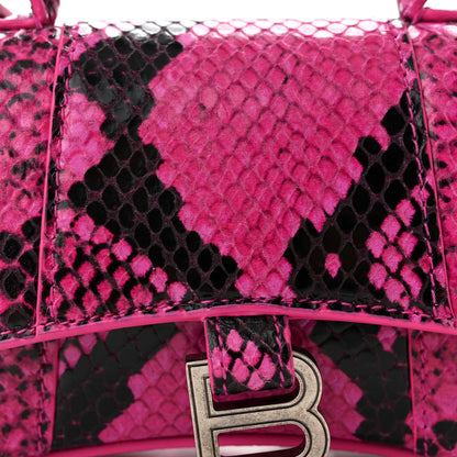 Balenciaga Shiny Calfskin Python Effect Hourglass Top Handle Bag Mini Fuchsia Black 8 of 10