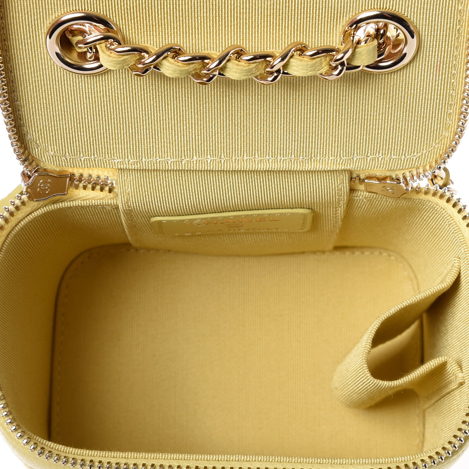 Chanel Caviar Quilted Mini Vanity Case With Chain Yellow 4 of 11