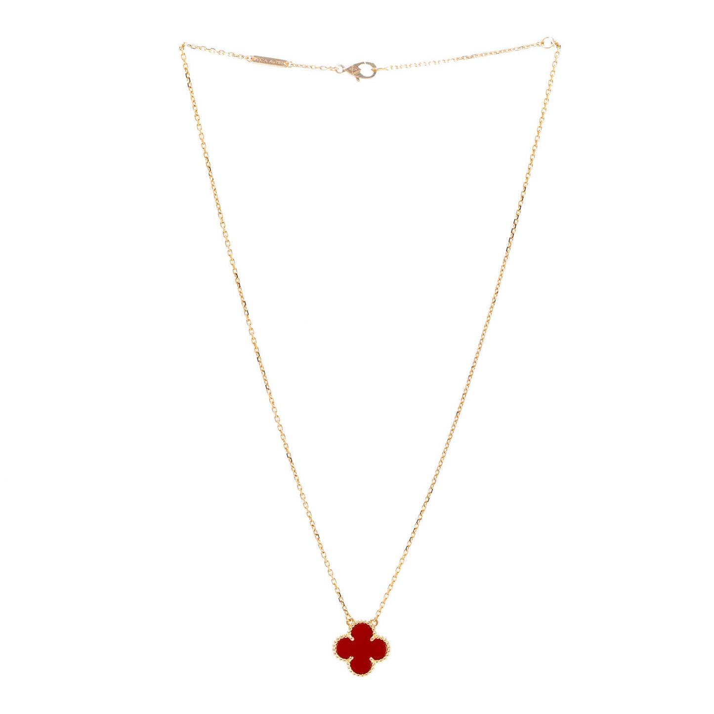 18K Yellow Gold Carnelian Vintage Alhambra Pendant Necklace