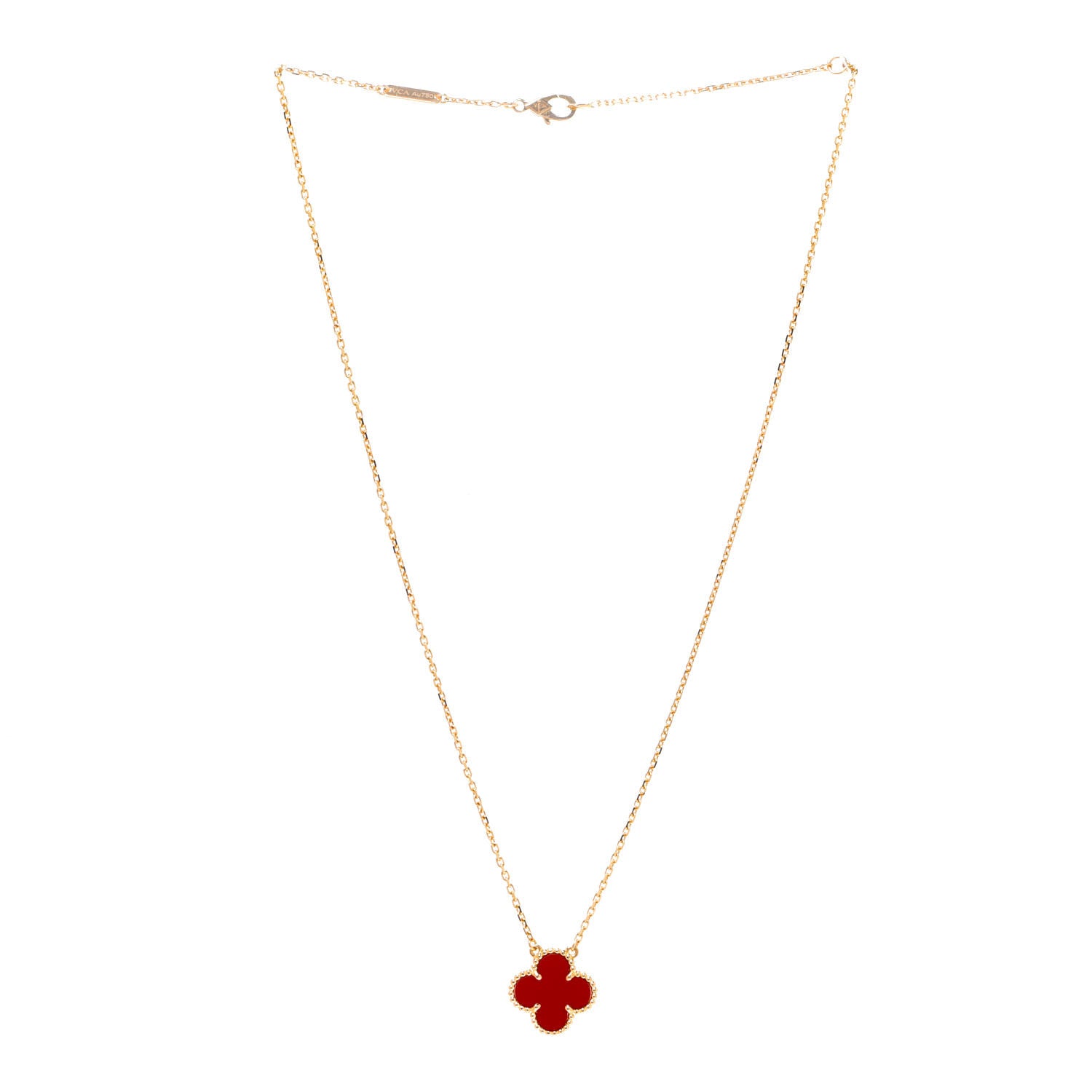Van Cleef & Arpels 18K Yellow Gold Carnelian Vintage Alhambra Pendant Necklace 3 of 6