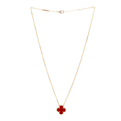 Van Cleef & Arpels 18K Yellow Gold Carnelian Vintage Alhambra Pendant Necklace 3 of 6