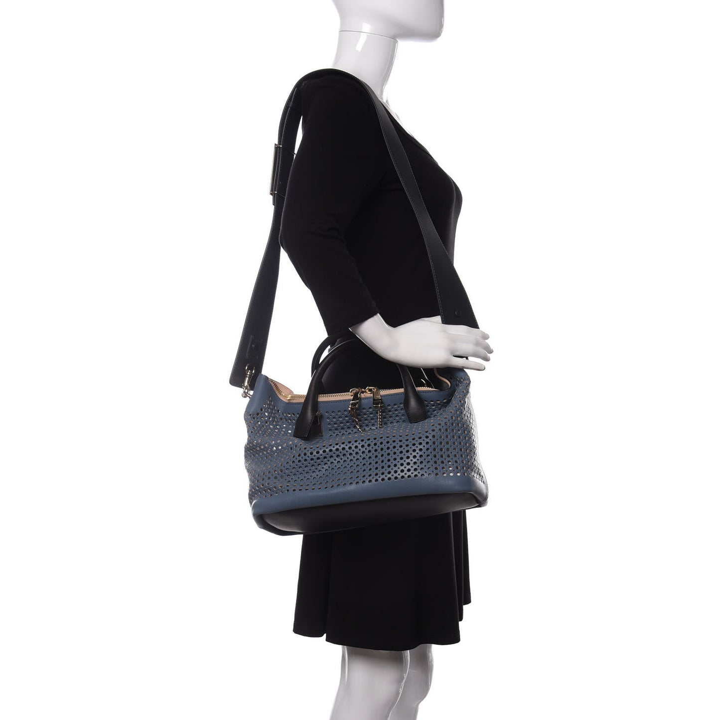 Calfskin Sheepskin Perforated Medium Baylee Tote Blue