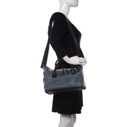 Chloe Calfskin Sheepskin Perforated Medium Baylee Tote Blue 2 of 8