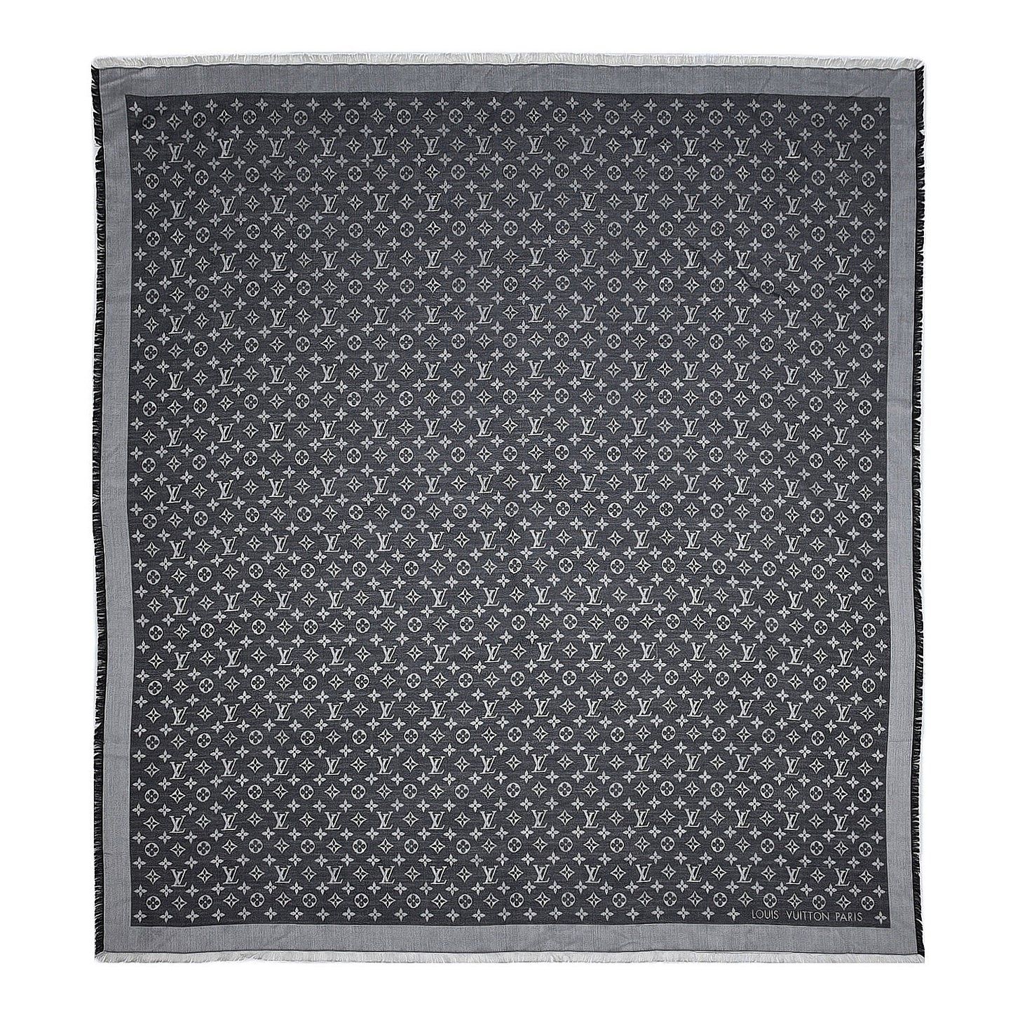 Wool Silk Monogram Denim Shawl Navy