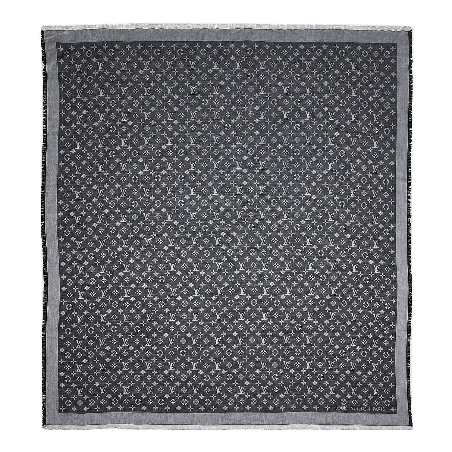 Louis Vuitton Wool Silk Monogram Denim Shawl Navy 1 of 4