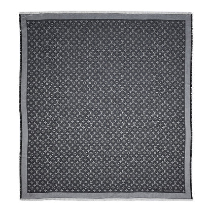 Louis Vuitton Wool Silk Monogram Denim Shawl Navy 1 of 4