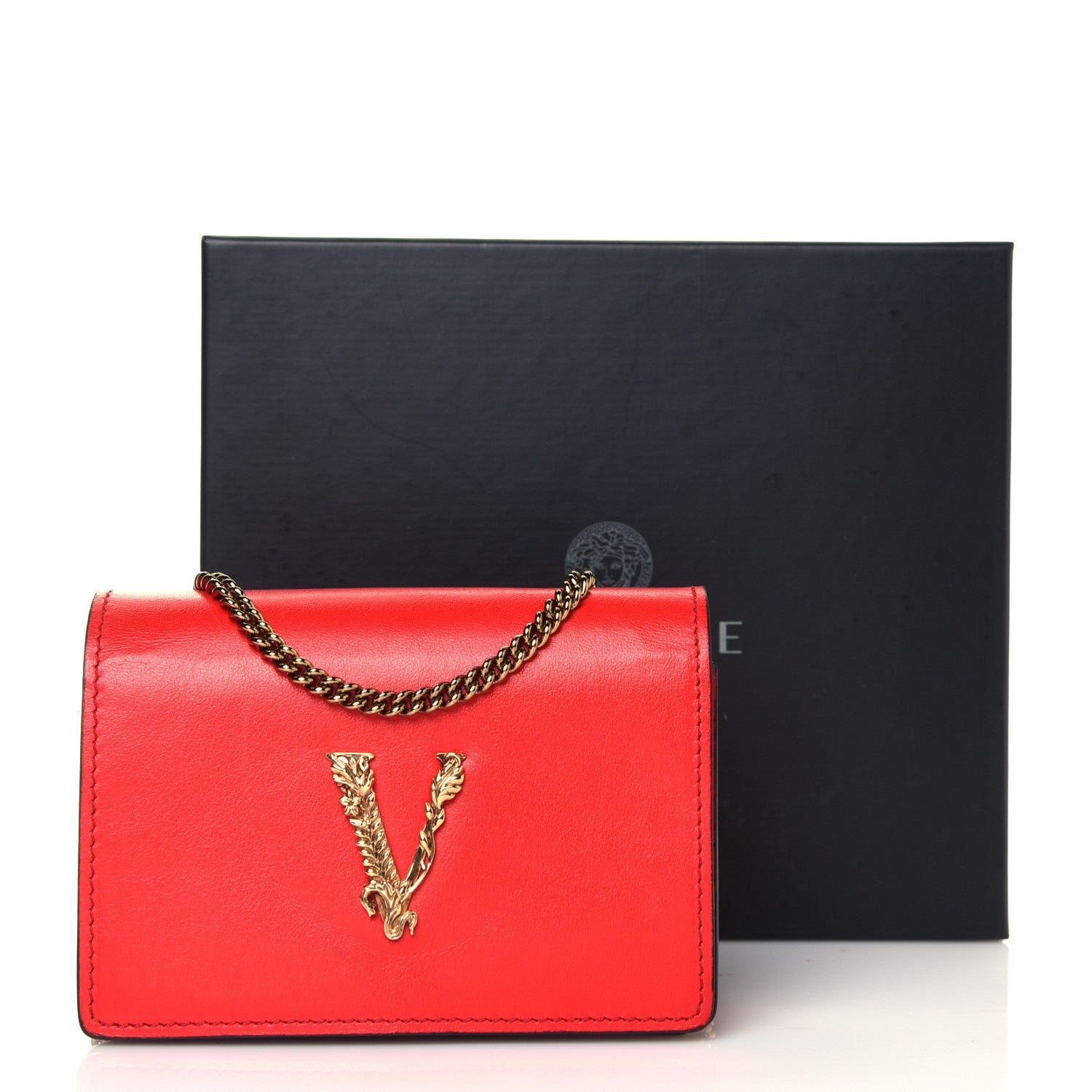 Versace Vitello Mini Virtus Chain Clutch Red 13 of 13