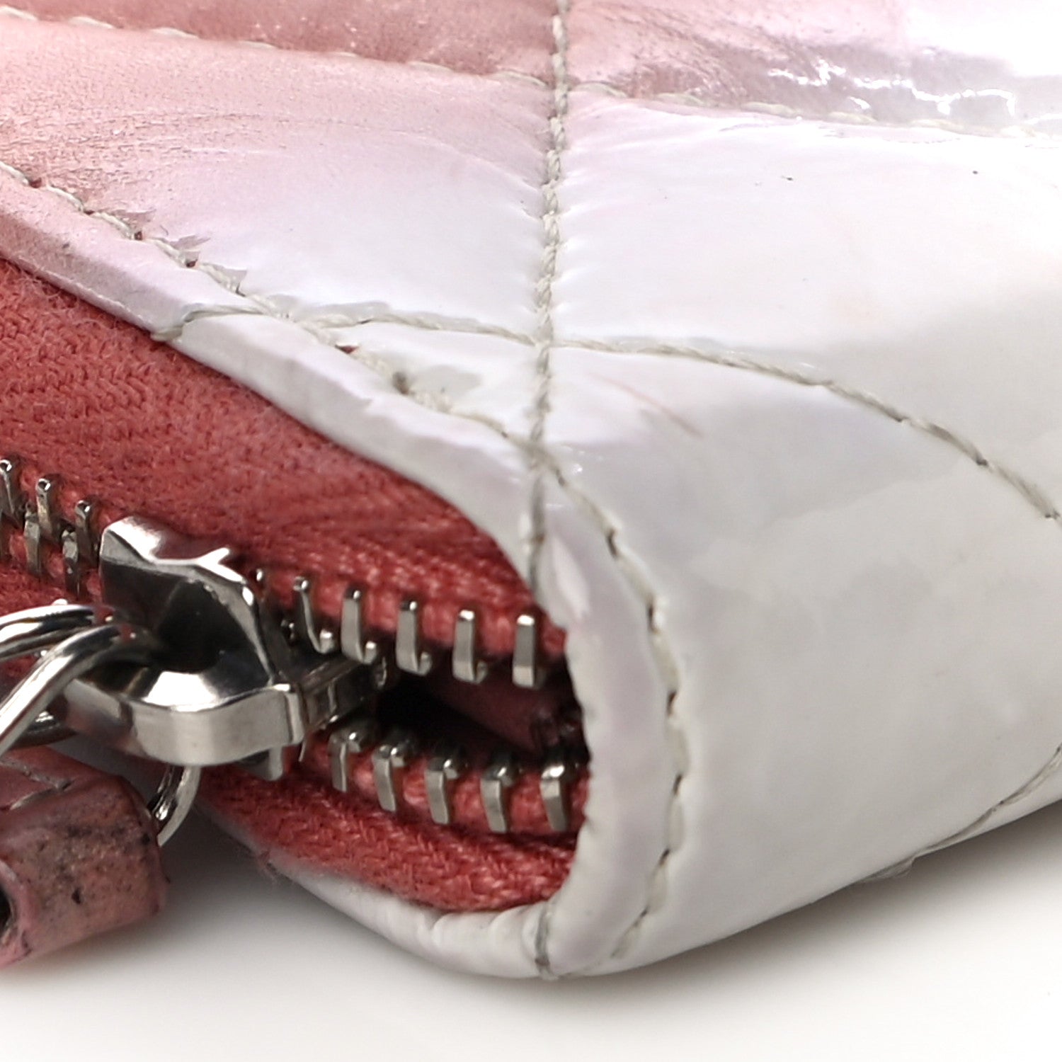 Chanel Ombre Patent Calfskin Quilted Small Zip Around Coin Purse Pink White 9 of 18