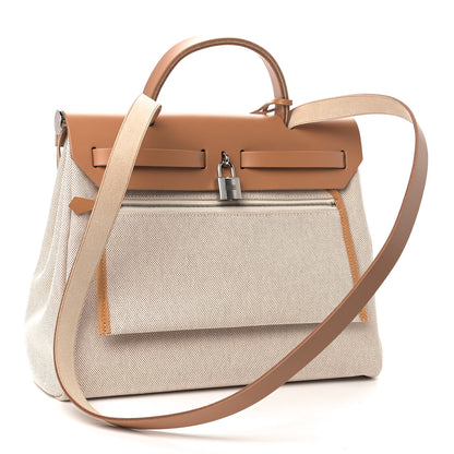 Hermes Vache Hunter Toile H Brides de Gala Herbag Zip Retourne 31 PM Natural 3 of 10