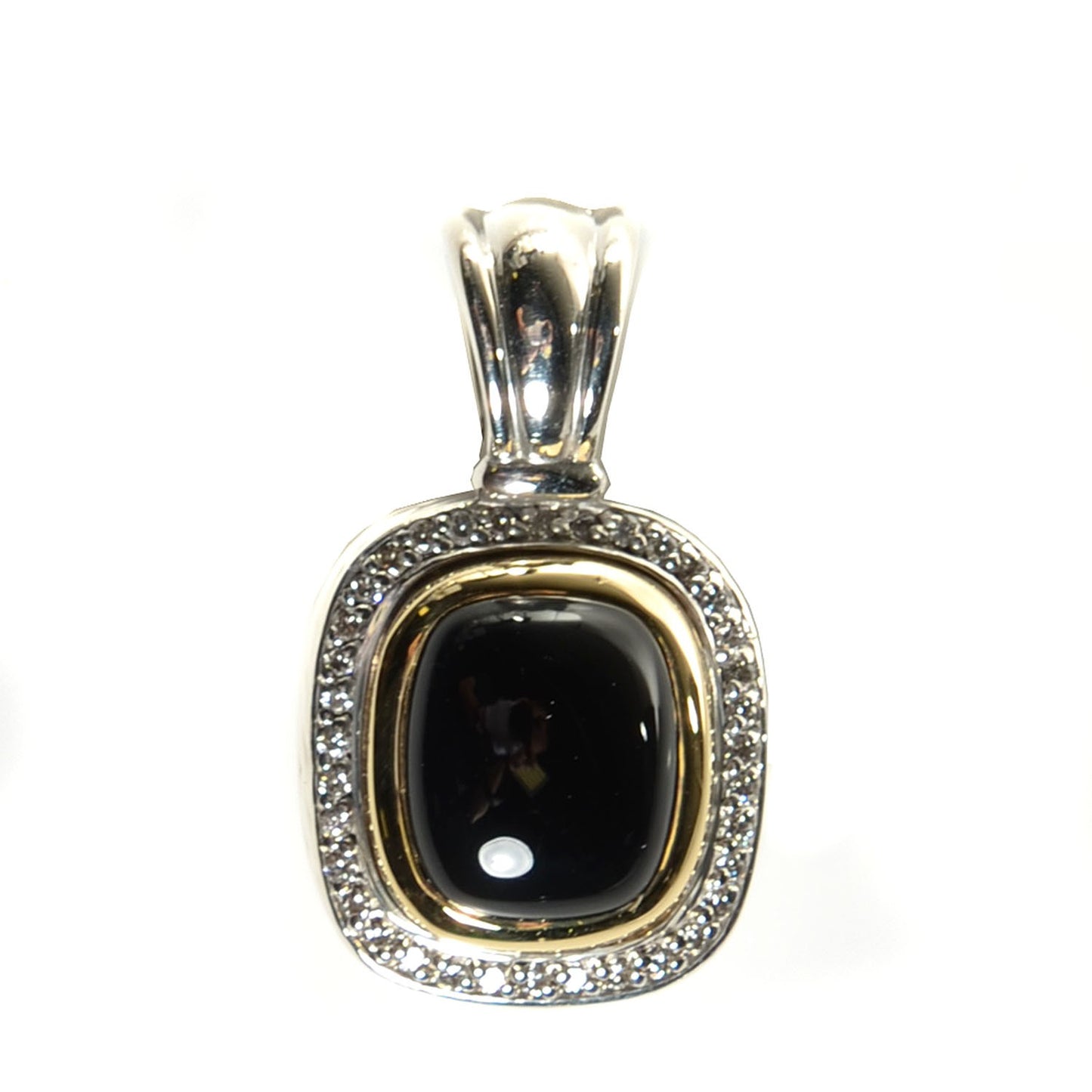 Sterling Silver 18K Yellow Gold Black Onyx Diamond 12mm Albion Enhancer Pendant