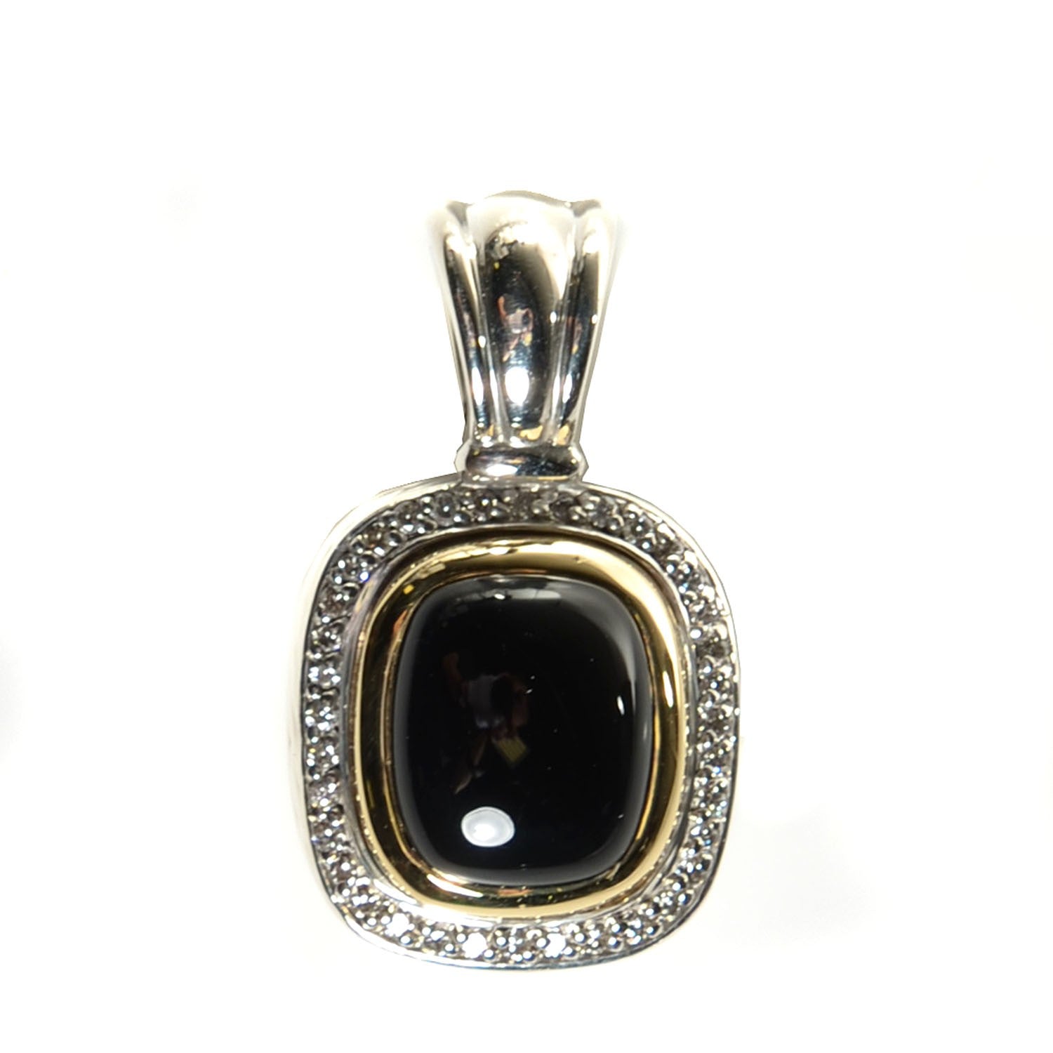 David Yurman Sterling Silver 18K Yellow Gold Black Onyx Diamond 12mm Albion Enhancer Pendant 1 of 6