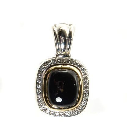 David Yurman Sterling Silver 18K Yellow Gold Black Onyx Diamond 12mm Albion Enhancer Pendant 1 of 6