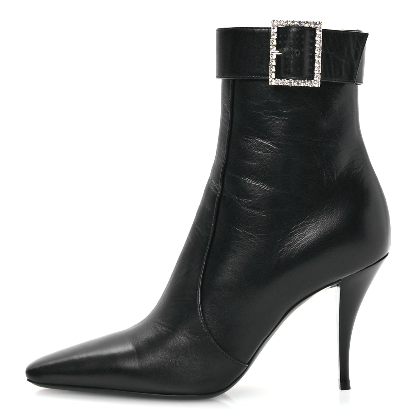 Goatskin Crystal Buckle Claude 90 Ankle Booties 37.5 Black