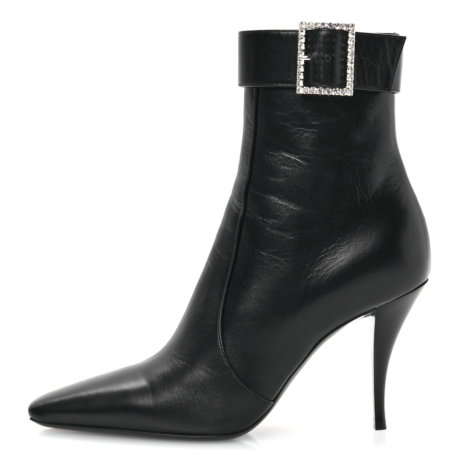 Saint Laurent Goatskin Crystal Buckle Claude 90 Ankle Booties 37.5 Black 1 of 9