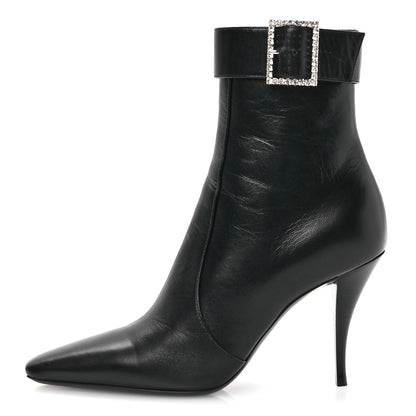 Saint Laurent Goatskin Crystal Buckle Claude 90 Ankle Booties 37.5 Black 1 of 9