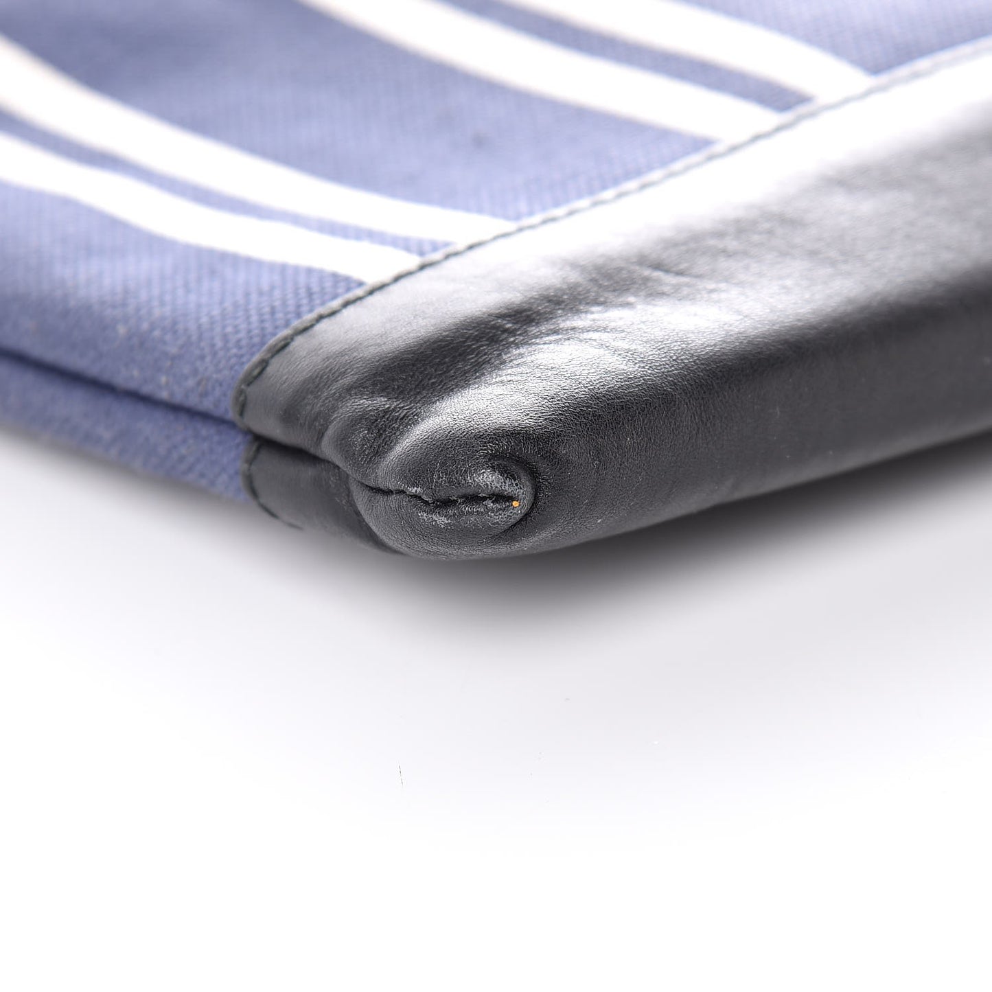 Calfskin Cotton Canvas Striped Logo Clutch Navy