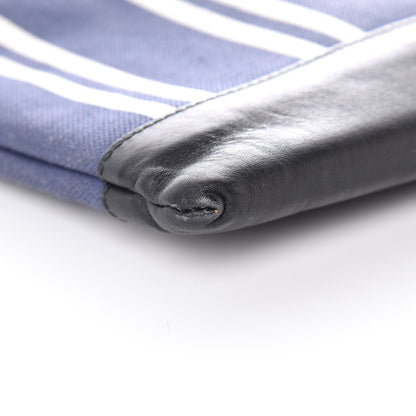 Balenciaga Calfskin Cotton Canvas Striped Logo Clutch Navy 8 of 10