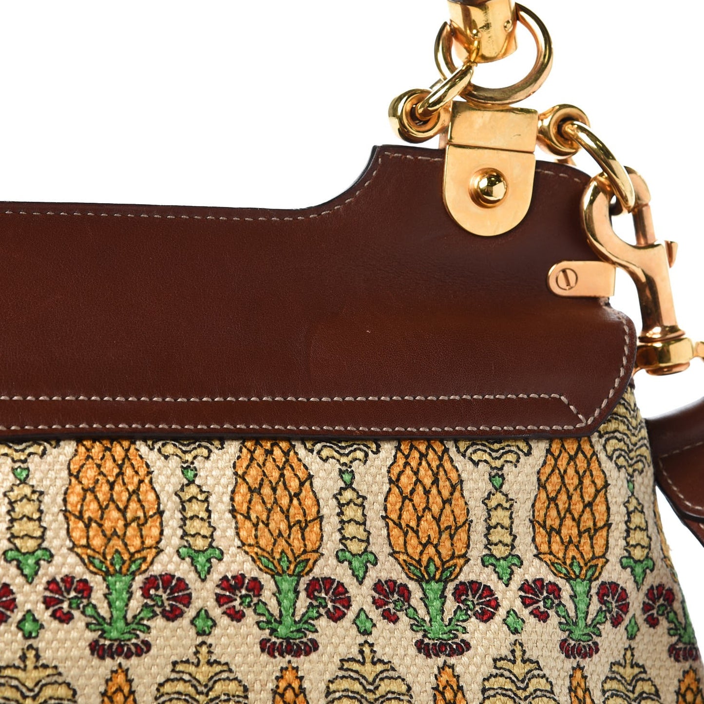Canvas Pigna Print Peggy Bamboo Top Handle Bag Brown