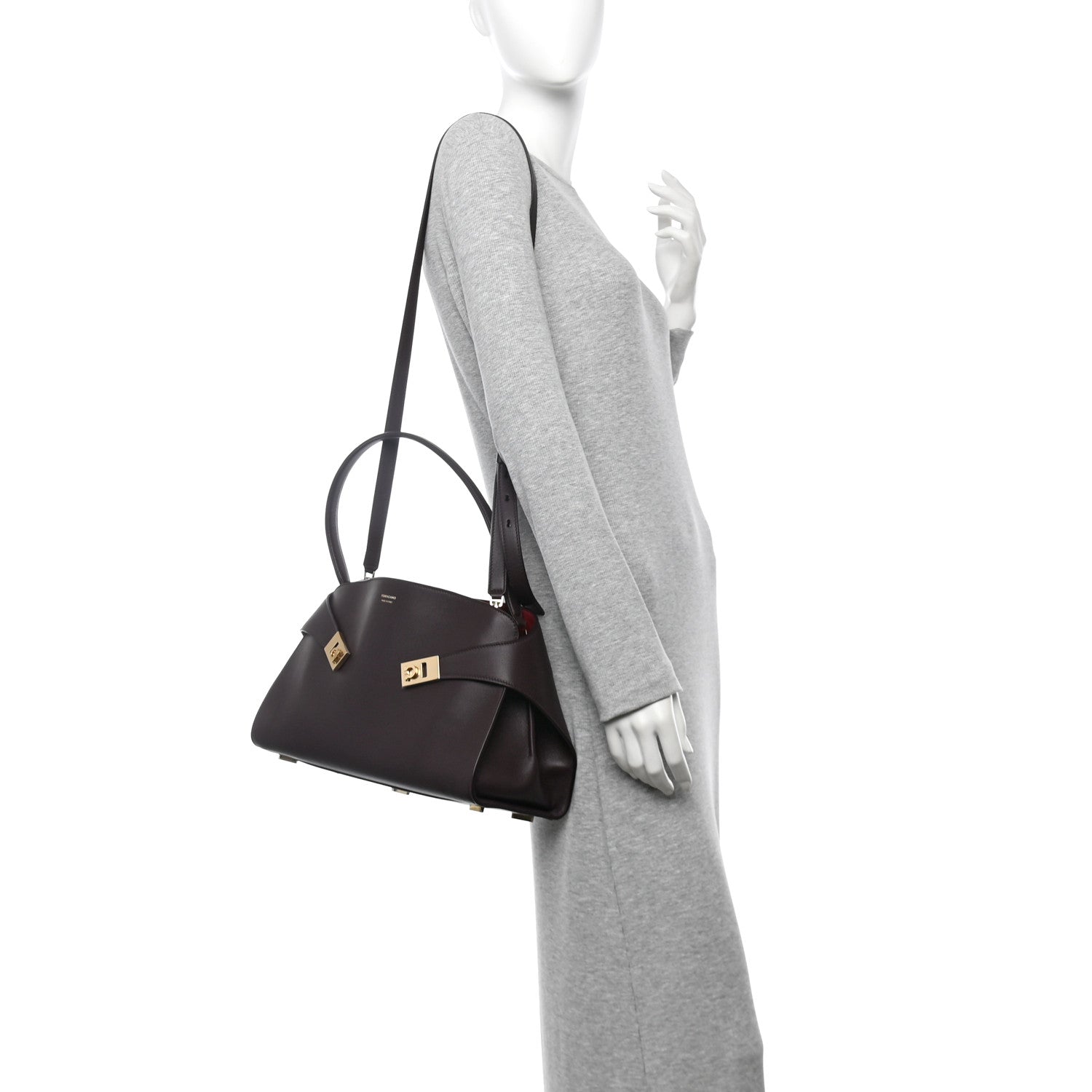 Salvatore Ferragamo Calfskin Medium Hug Soft Bicolor Shoulder Bag Oxblood Borgogna 2 of 9