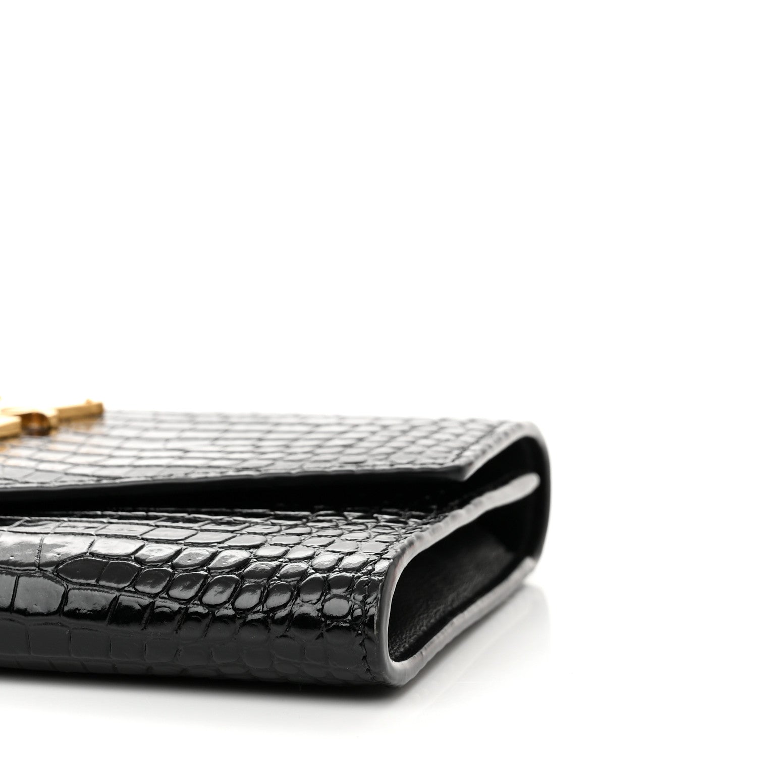 Saint Laurent Calfskin Crocodile Embossed Monogram Uptown Chain Wallet Black 7 of 10