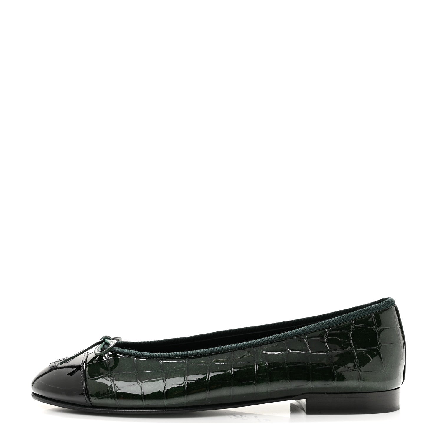 Chanel Patent Calfskin Crocodile Embossed Ballerina Flats 38 Dark Green Black 1 of 10
