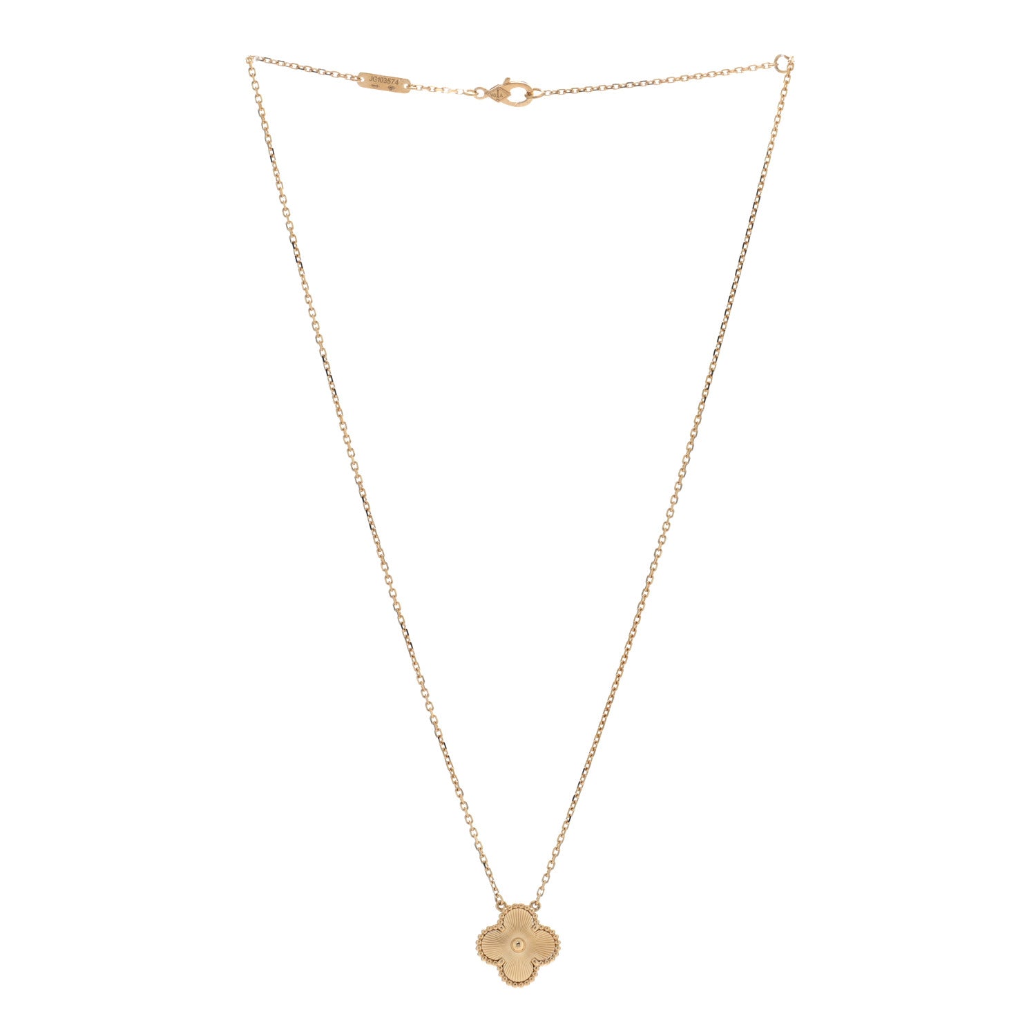 Van Cleef & Arpels 18K Yellow Gold Guilloché Vintage Alhambra Pendant Necklace 3 of 5