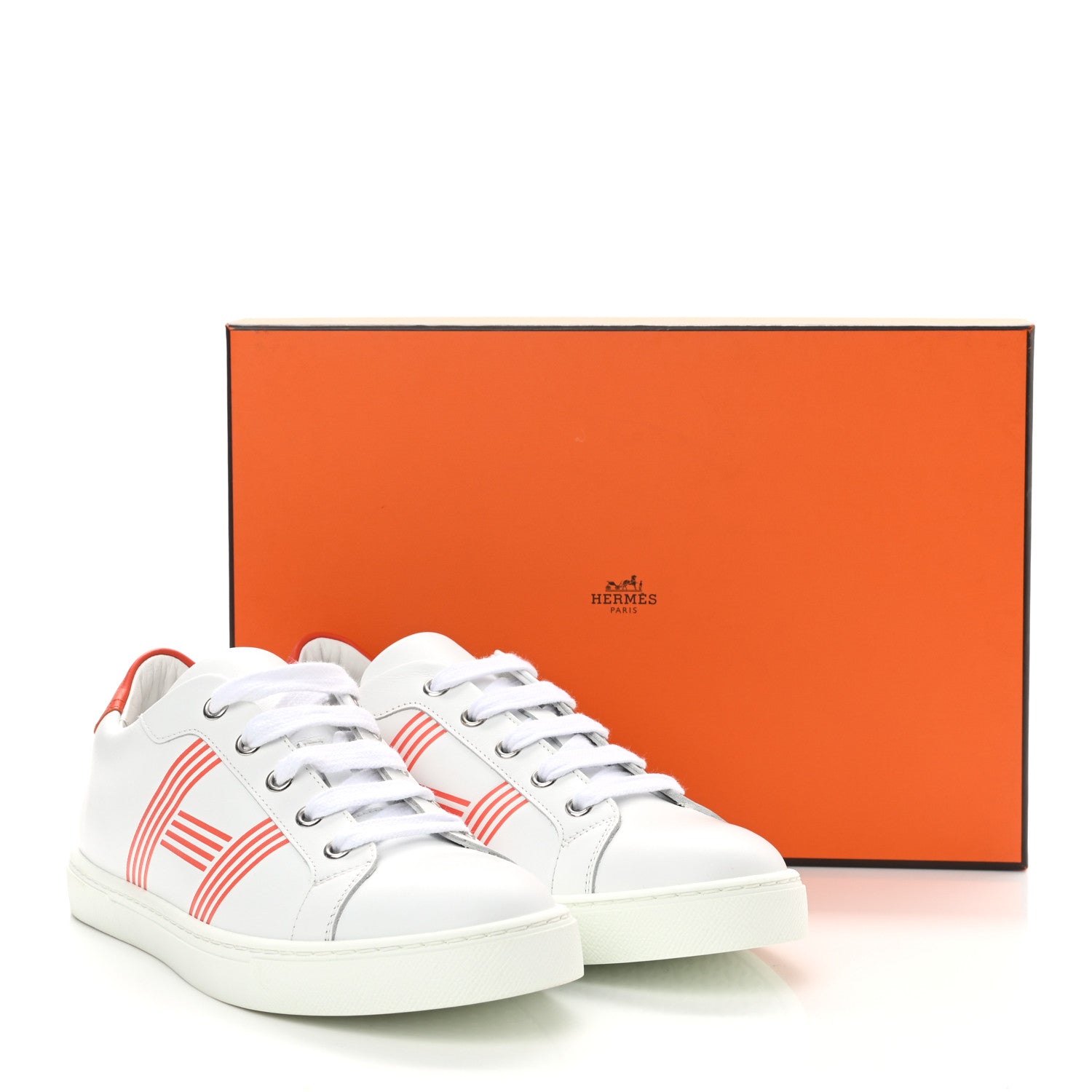 Hermes Calfskin Womens Advantage Sneakers 36.5 White Orange 9 of 9