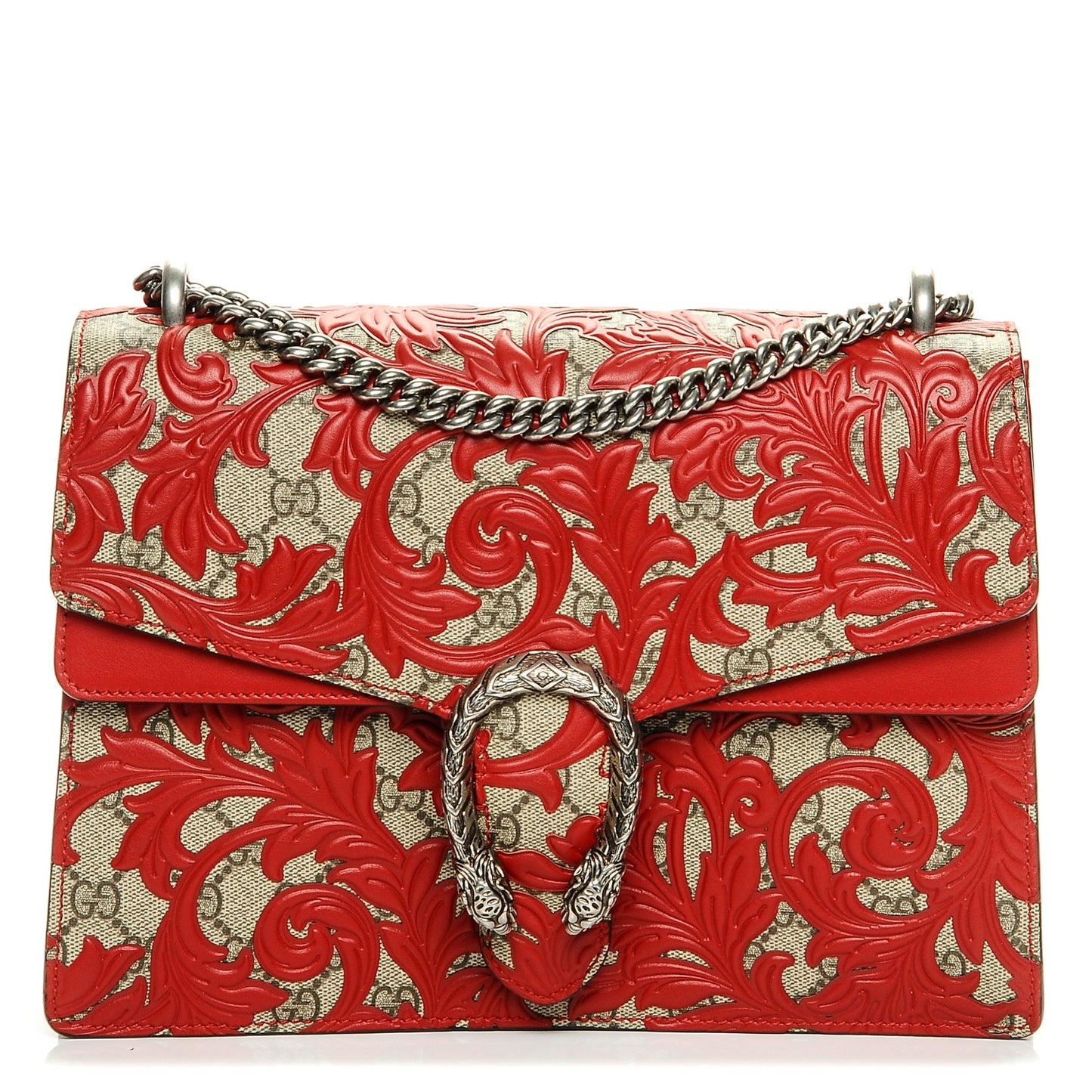 GG Supreme Monogram Arabesque Medium Dionysus Shoulder Bag Hibiscus Red