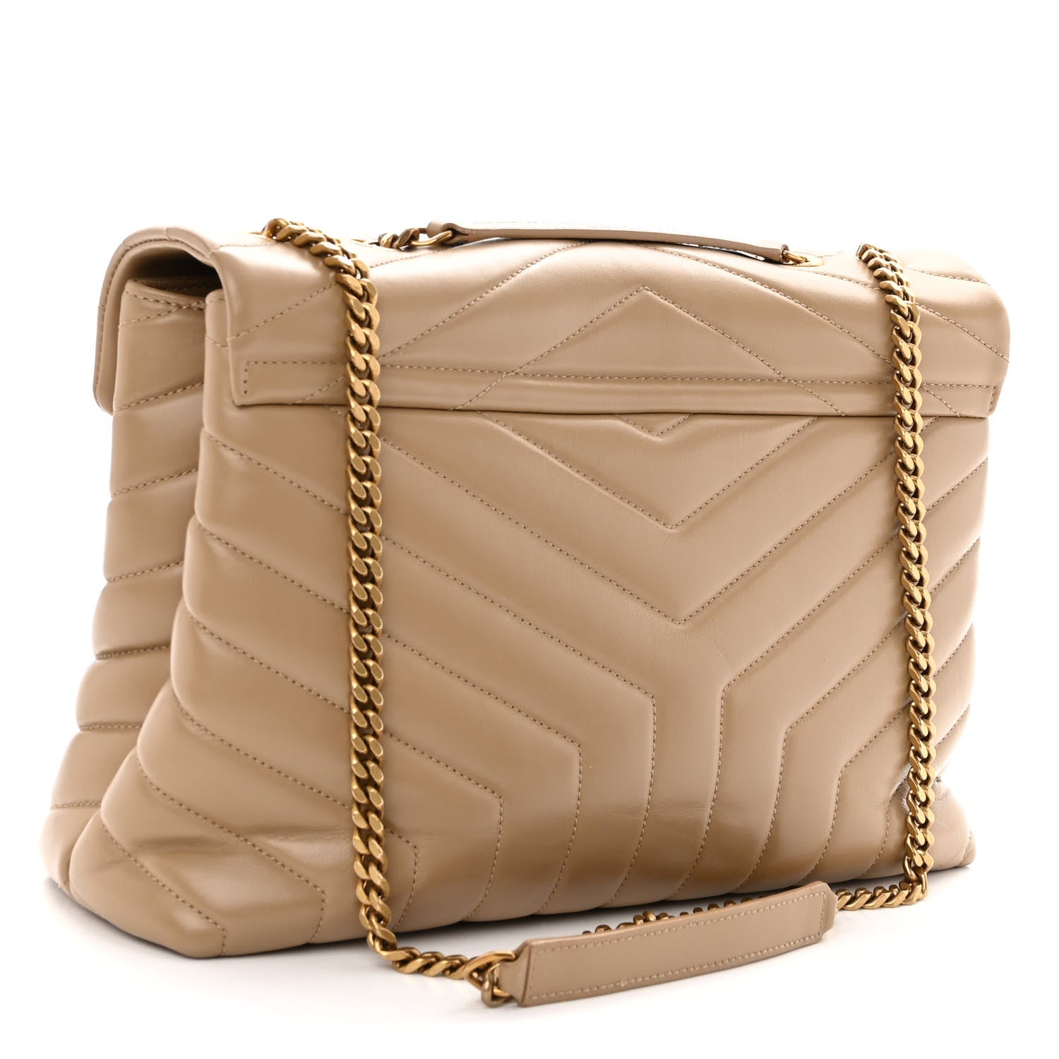 Saint Laurent Calfskin Y Quilted Monogram Medium Loulou Chain Satchel Dark Beige 3 of 12