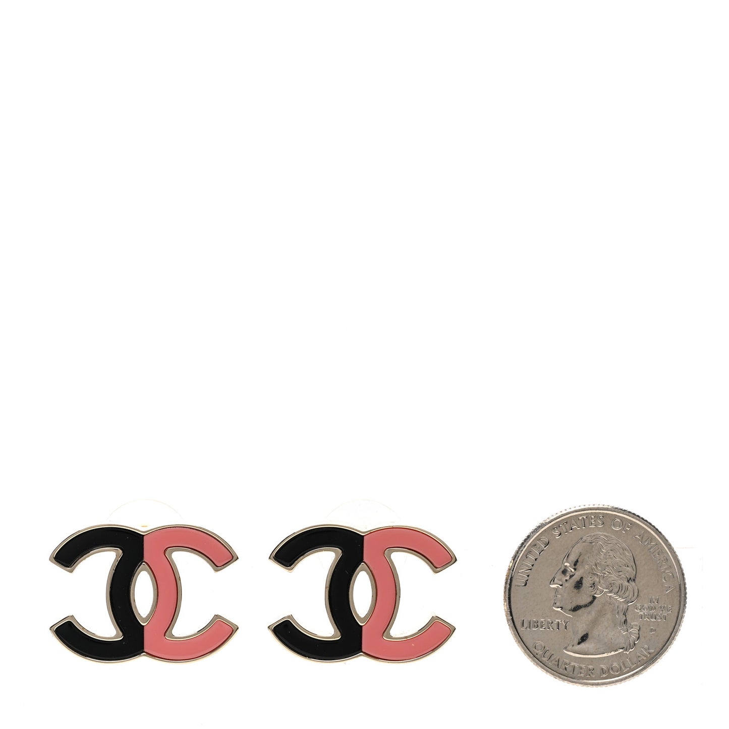Enamel CC Earrings Gold Black Pink