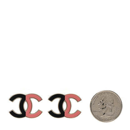 Chanel Enamel CC Earrings Gold Black Pink 2 of 5