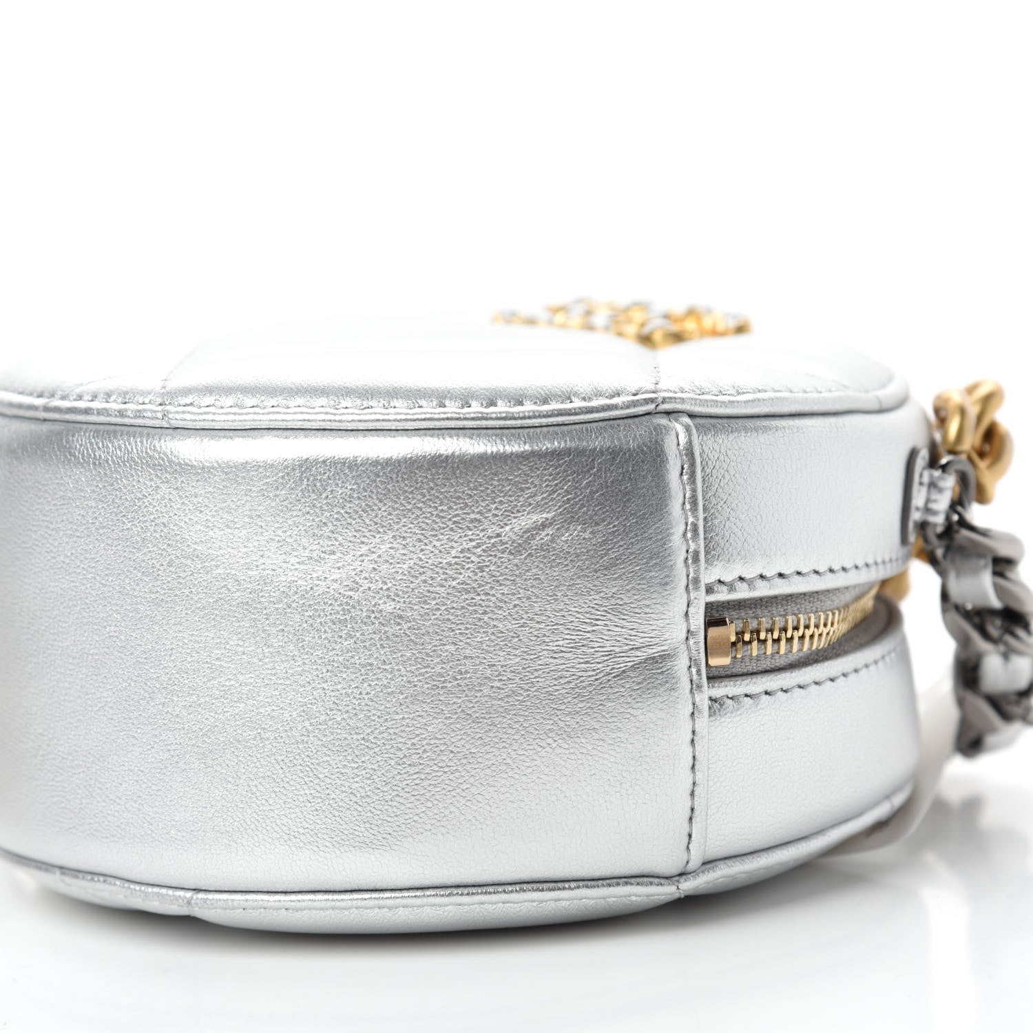 Chanel Metallic Lambskin Quilted Chanel 19 Round Clutch With Chain Silver 7 of 11
