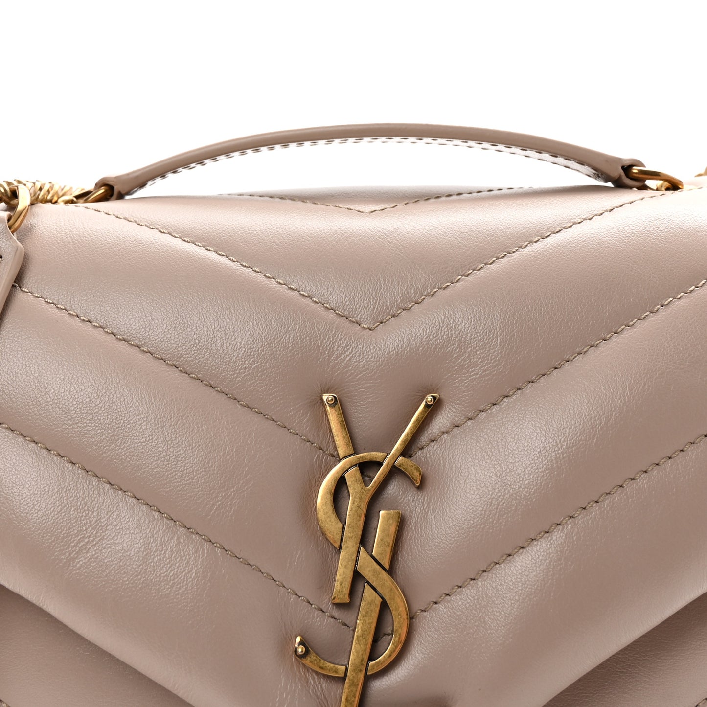 Calfskin Y Quilted Monogram Small Loulou Chain Satchel Dark Beige