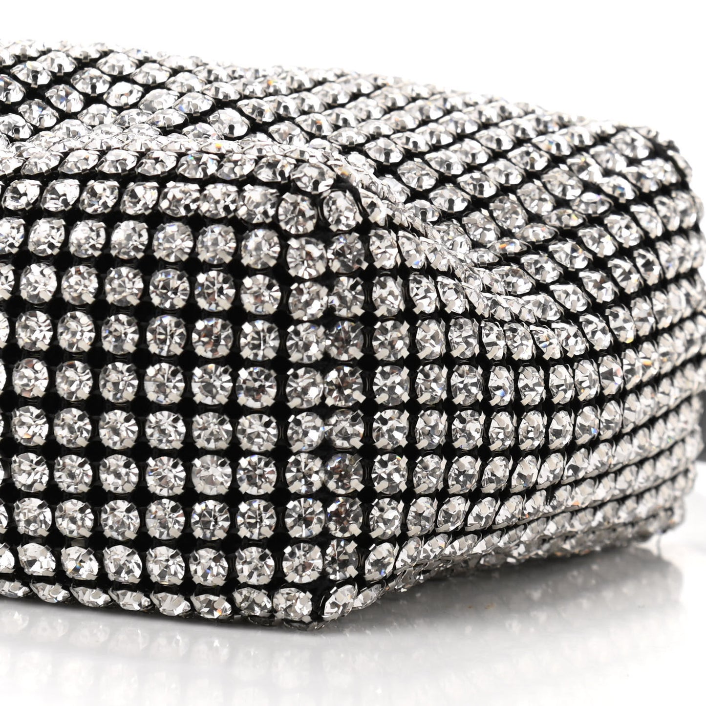 Mesh Crystal Rhinestone Mini Heiress Pouch Black Silver