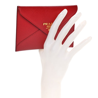 Prada Saffiano Metal Envelope Compact Wallet Fuoco 2 of 12