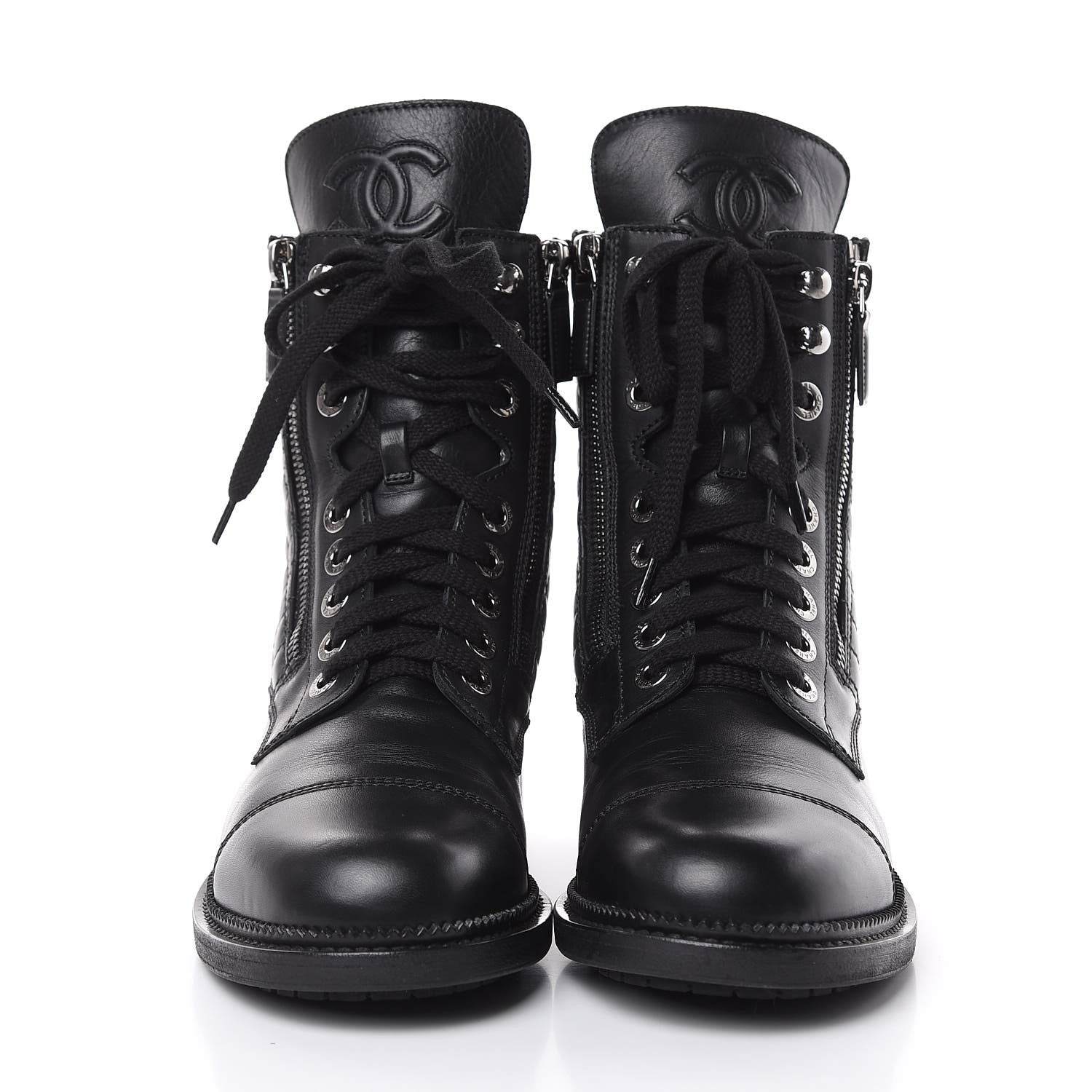 Chanel Calfskin Quilted Combat Boots 39 Black 2 of 7