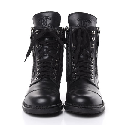Chanel Calfskin Quilted Combat Boots 39 Black 2 of 7