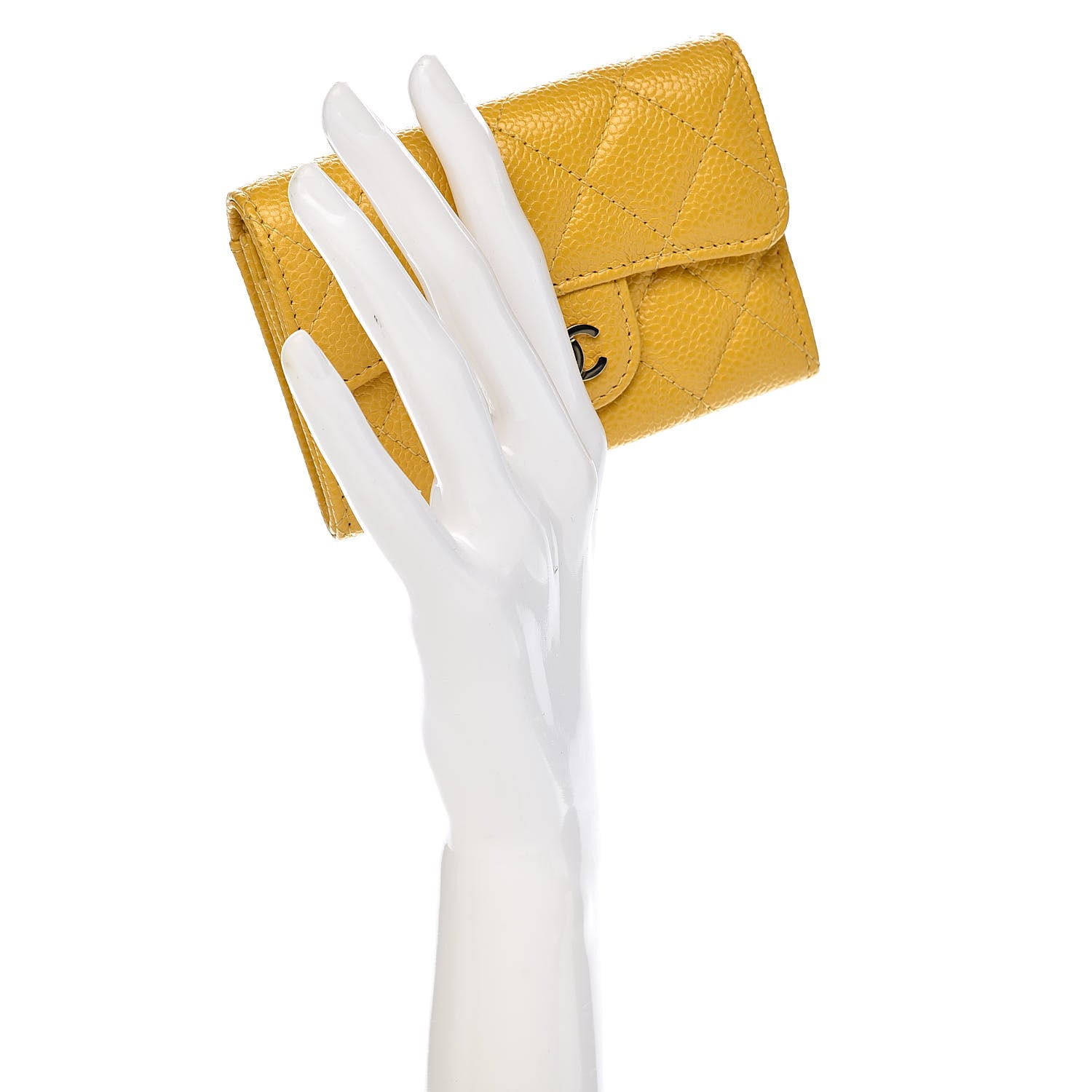 Chanel Caviar Quilted Flap Card Holder Yellow 2 of 10