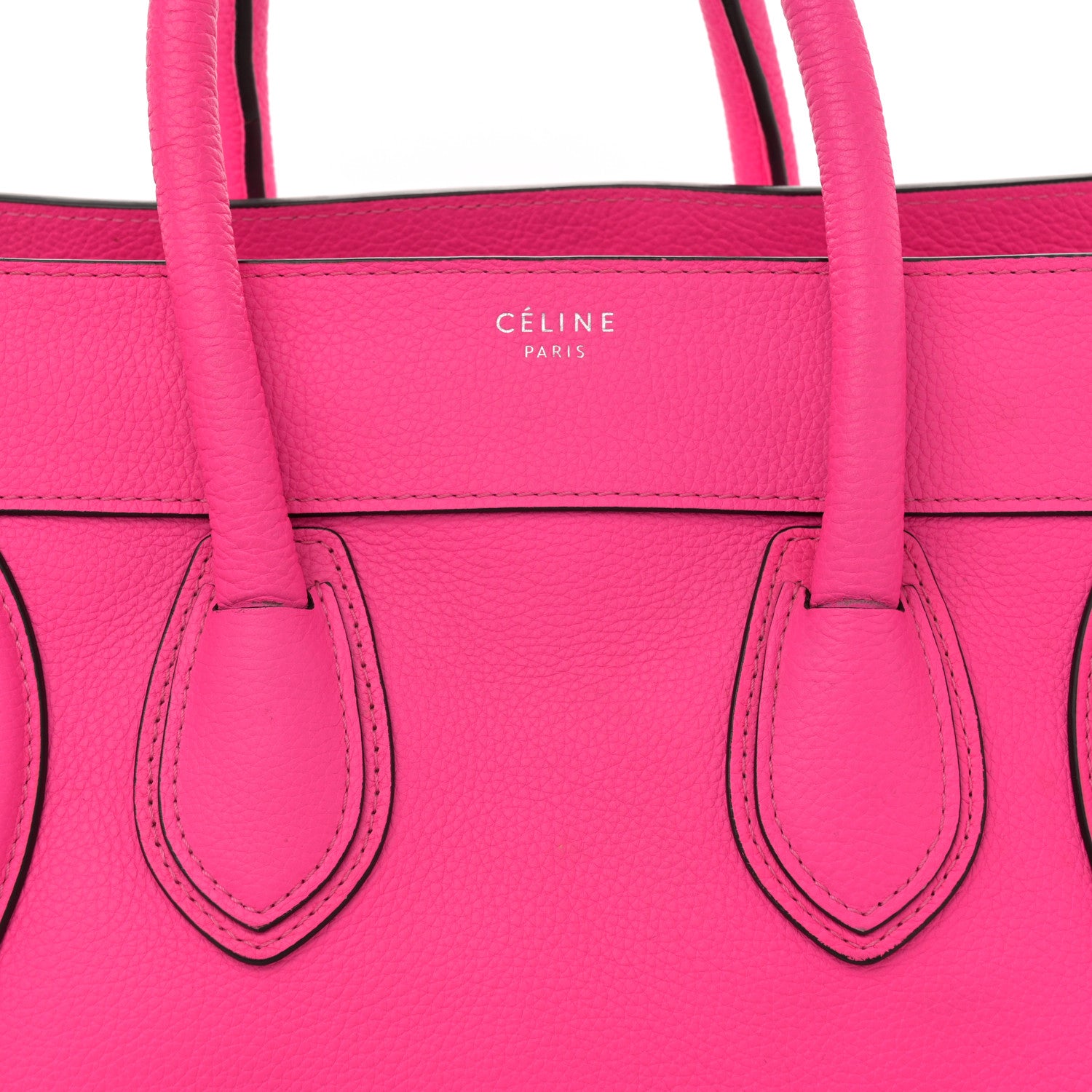 Celine Drummed Calfskin Mini Luggage Fluo Pink 8 of 15
