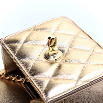 Chanel Metallic Lambskin Quilted Mini Trendy CC Clutch With Chain Gold 13 of 17