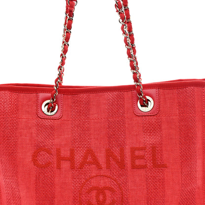 Chanel Mixed Fibers Striped Small Deauville Tote Red 8 of 10