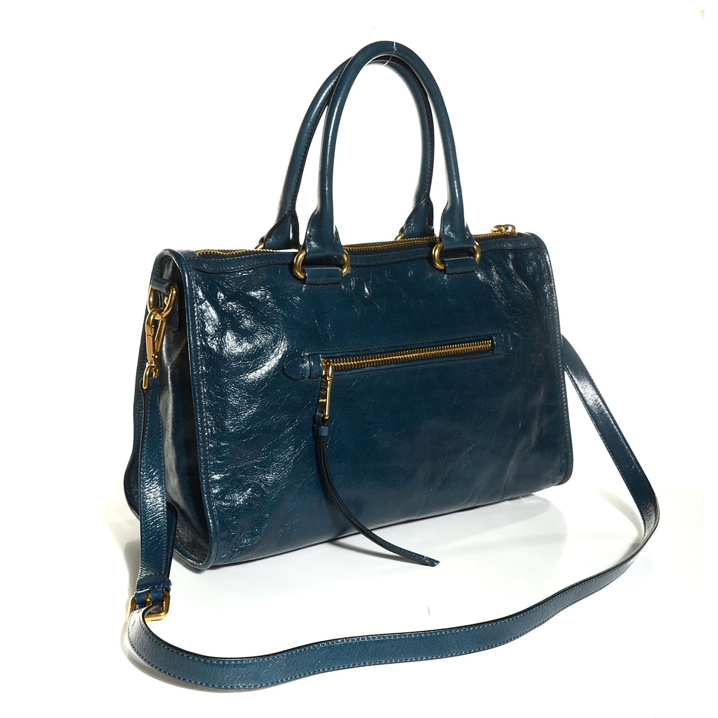 Vitello Shine Zip Tote Denim