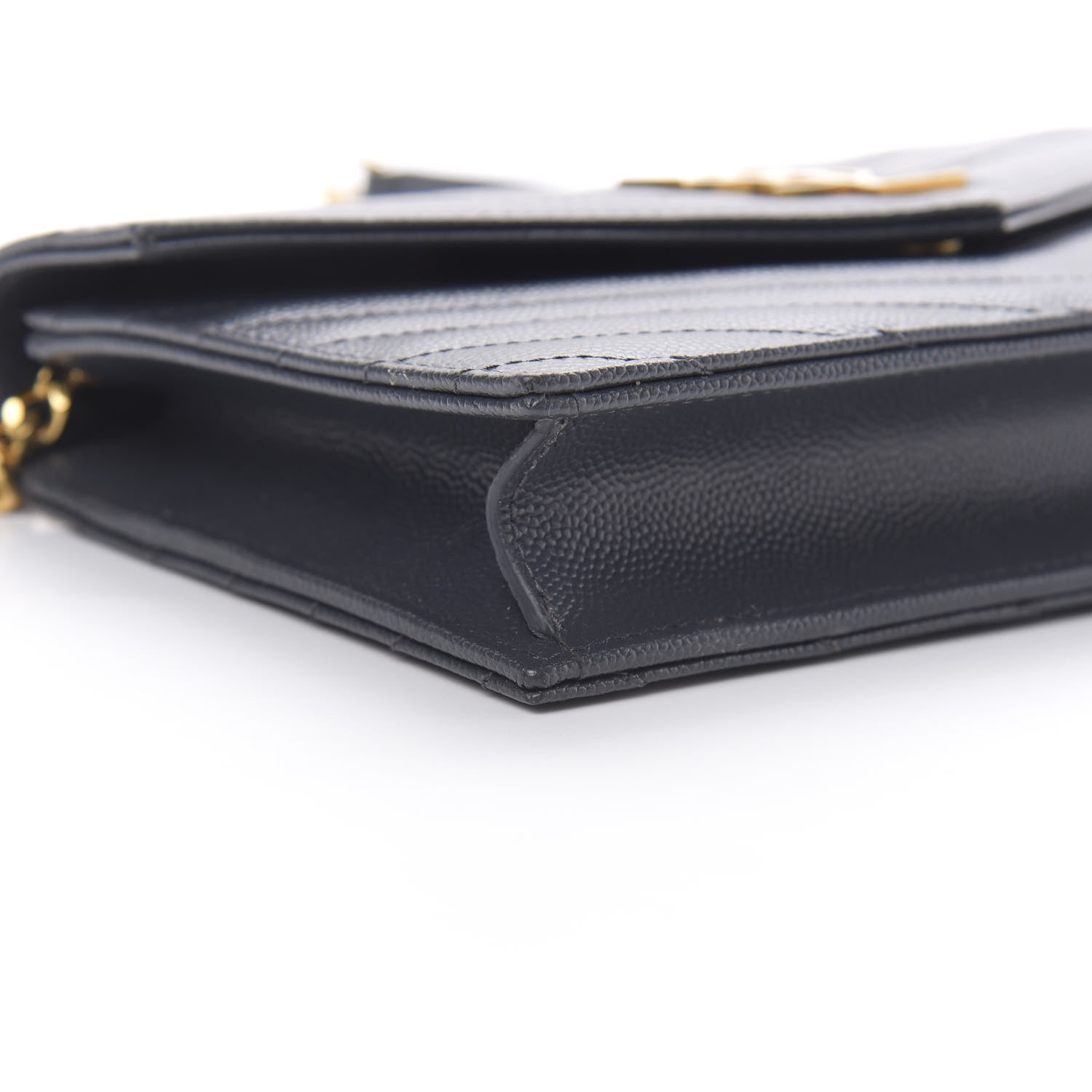Saint Laurent Grain De Poudre Matelasse Chevron Monogram Envelope Chain Wallet Dark Smog 9 of 11