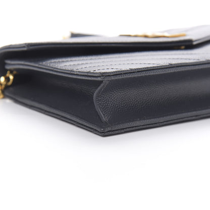 Saint Laurent Grain De Poudre Matelasse Chevron Monogram Envelope Chain Wallet Dark Smog 9 of 11