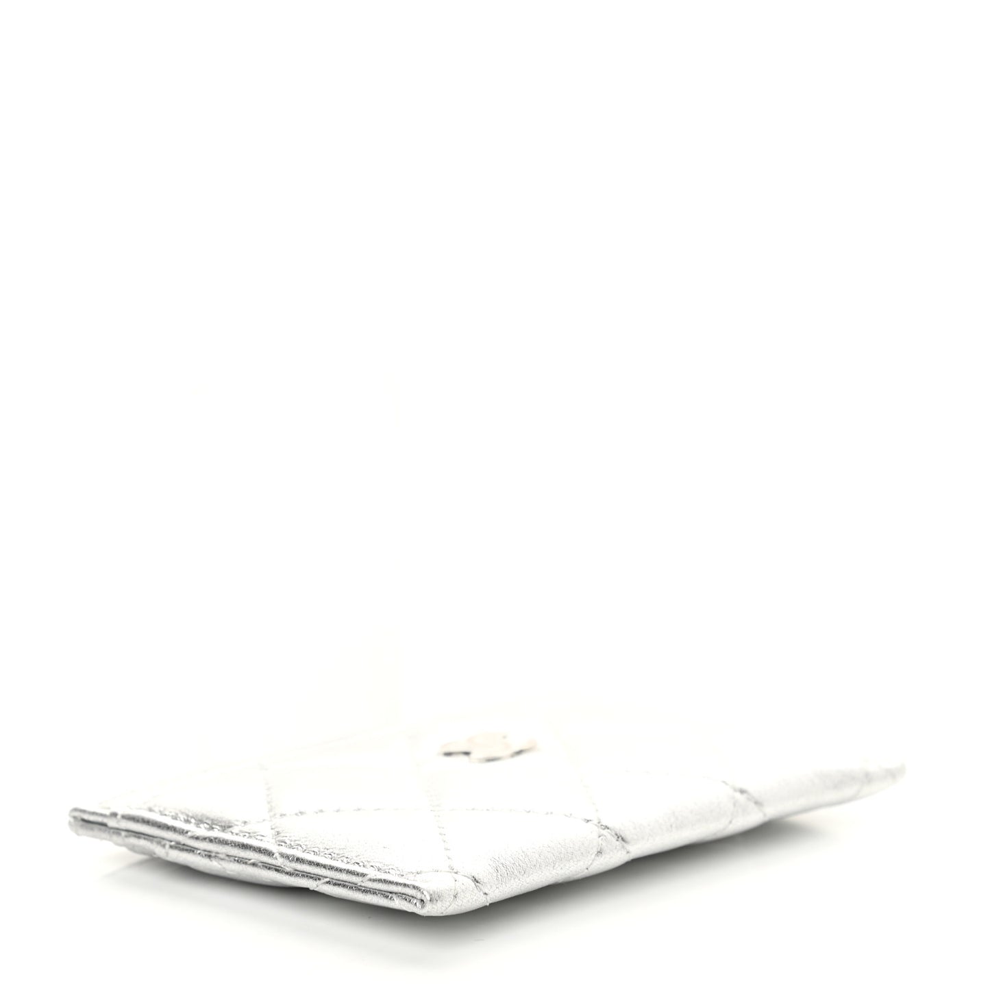 Metallic Lambskin Quilted Card Holder Silver