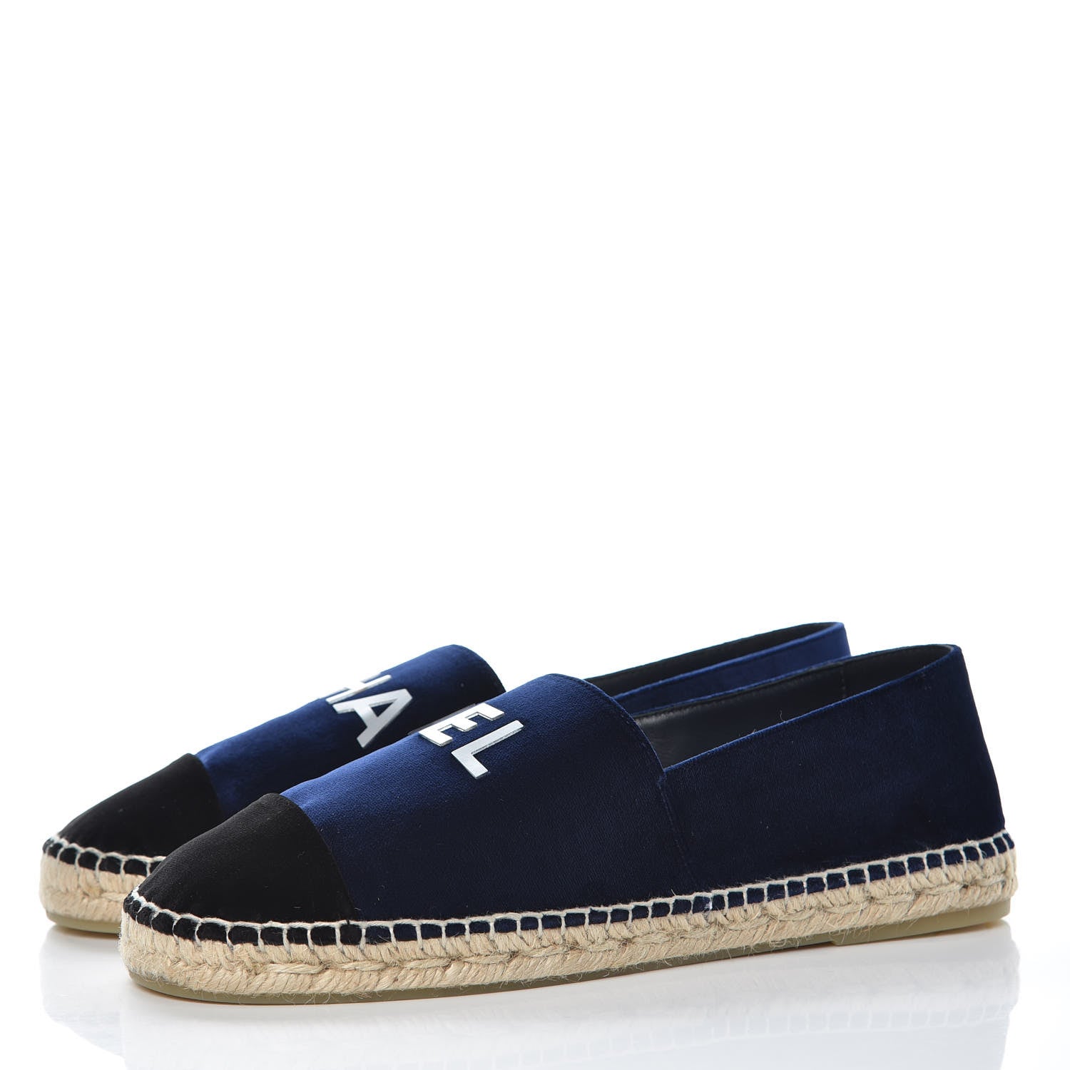 Chanel Velvet Logo Espadrilles 39 Navy Black 3 of 8
