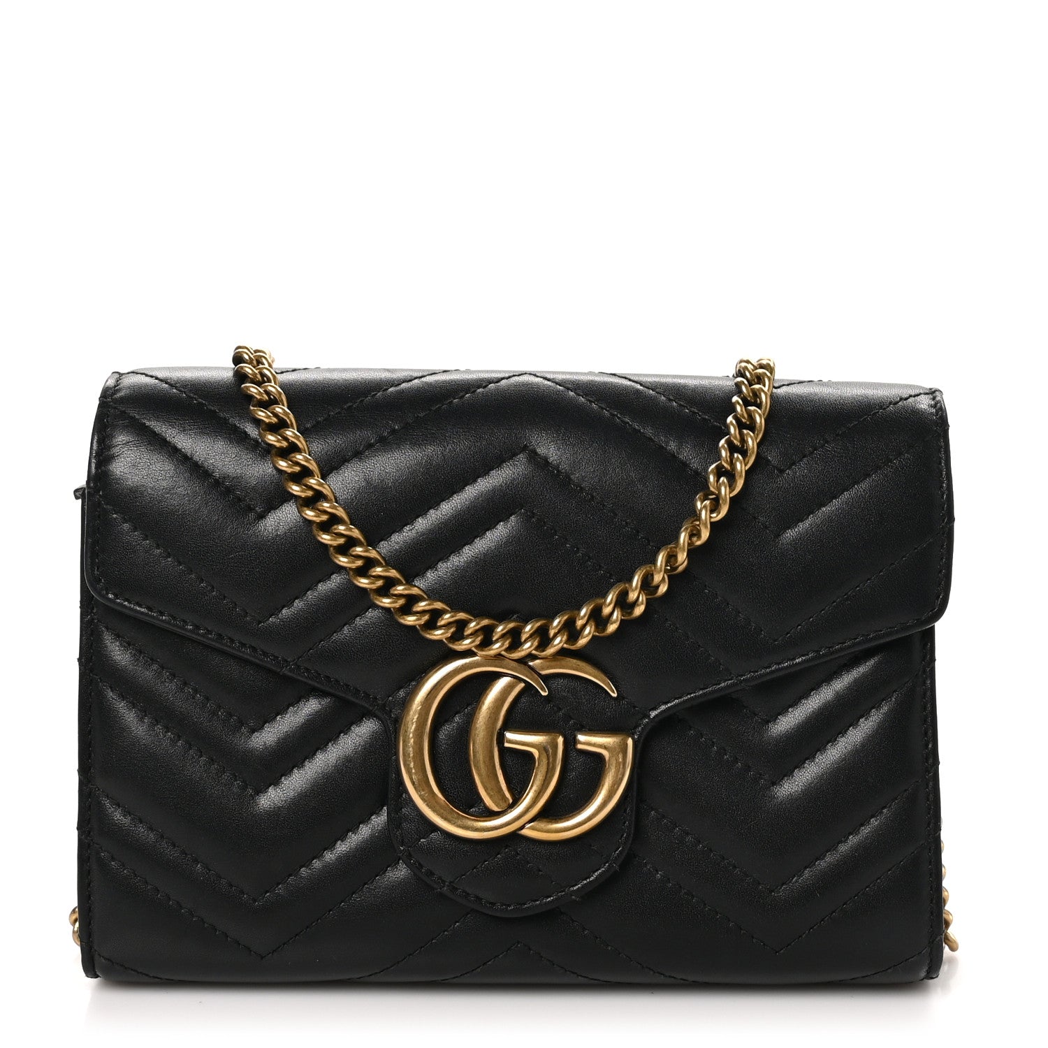 Gucci Calfskin Matelasse GG Marmont Chain Wallet Black 1 of 11